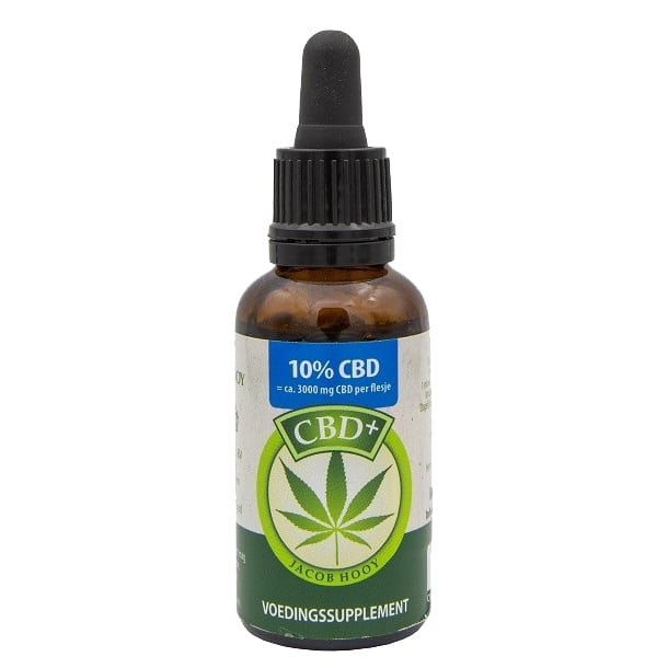 een Jacob Hooy CBD olie 10% (30ml) met een druppelaar.