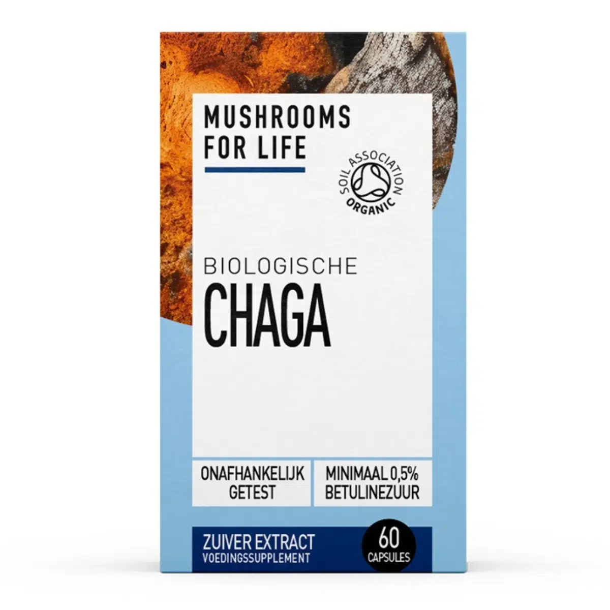 Mushrooms4Life - Biologische paddenstoel Chaga Capsules (60 stuks), biologisch, onafhankelijk getest en bevat minimaal 0,5% betulinezuur.