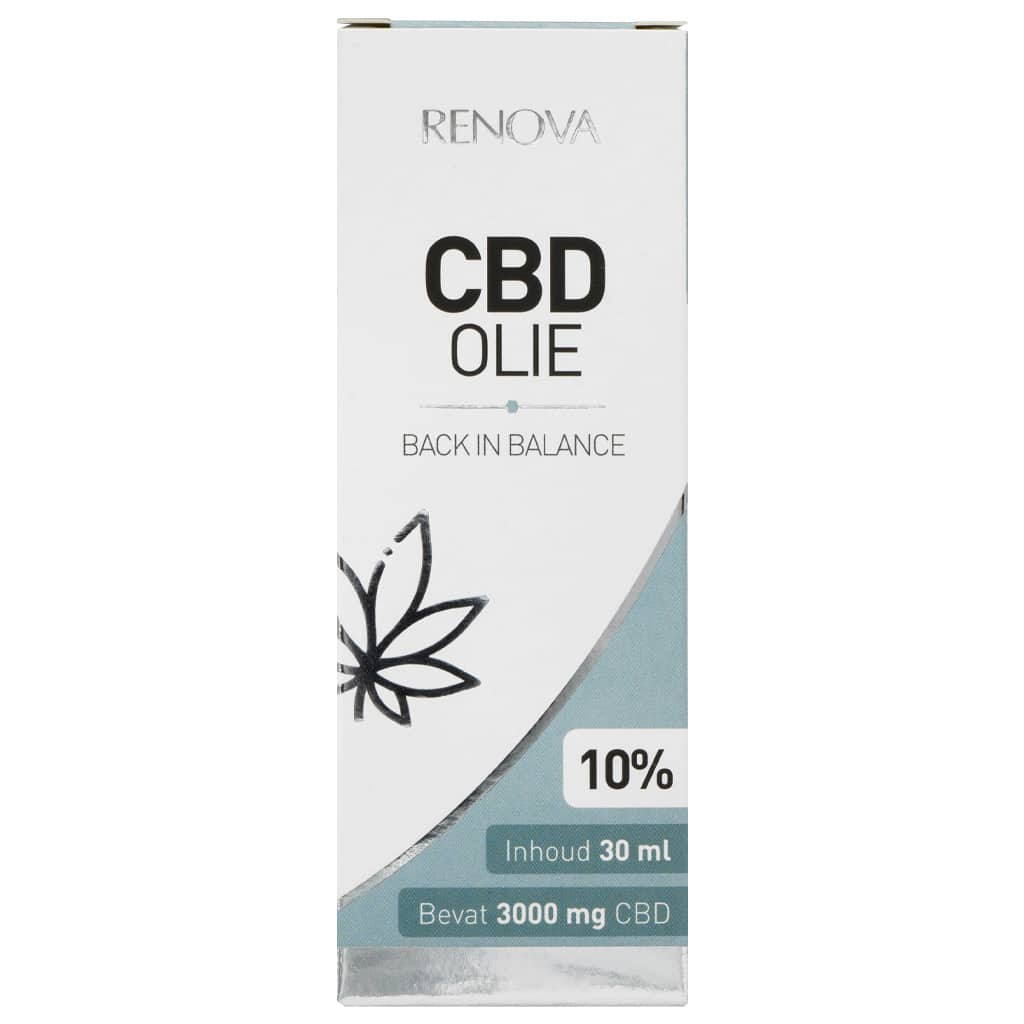 Een fles Renova - CBD olie 10% (30ml) op een witte achtergrond. miniatuur