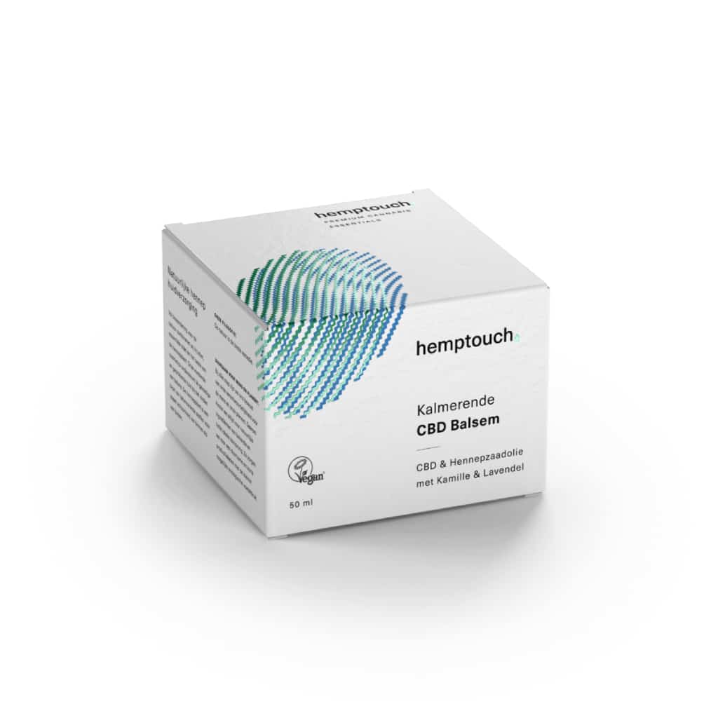 Een Kalmerende CBD balsem Hemptouch (50ml) op een witte ondergrond. miniatuur
