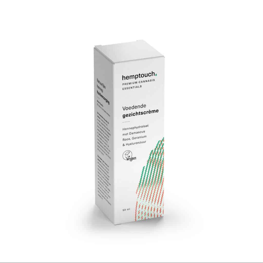 een fles Voedende gezichtscrème met CBD van Hemptouch (50 ml) op een witte achtergrond. miniatuur