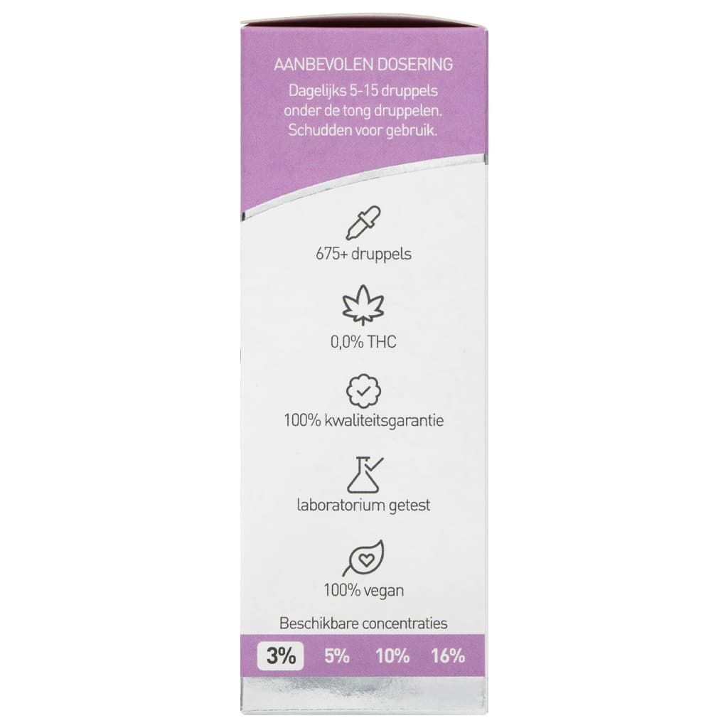 een flesje Renova - CBD olie 3% (30ml) met een paars label. miniatuur