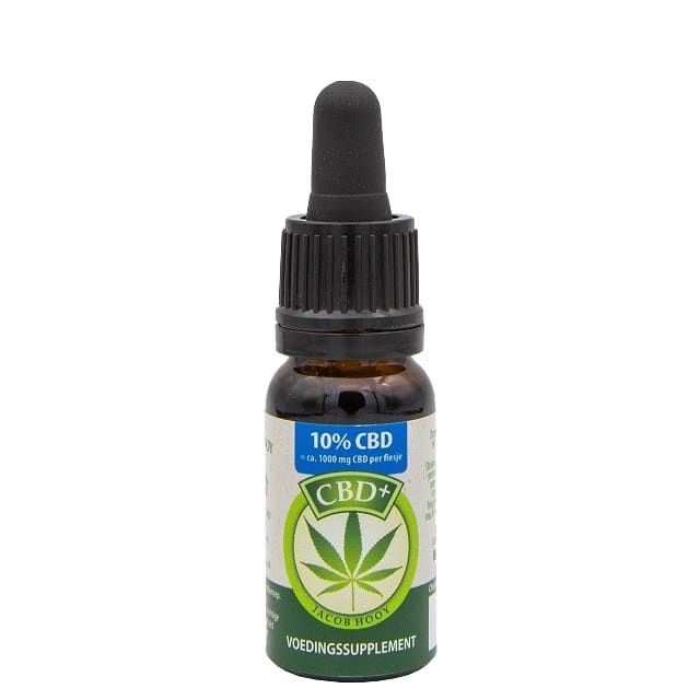 Een Jacob Hooy - CBD olie 10% (10ml) op een witte achtergrond.