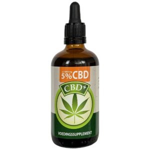 Een flesje Jacob Hooy - CBD Olie 5% (100ml) op een witte achtergrond.