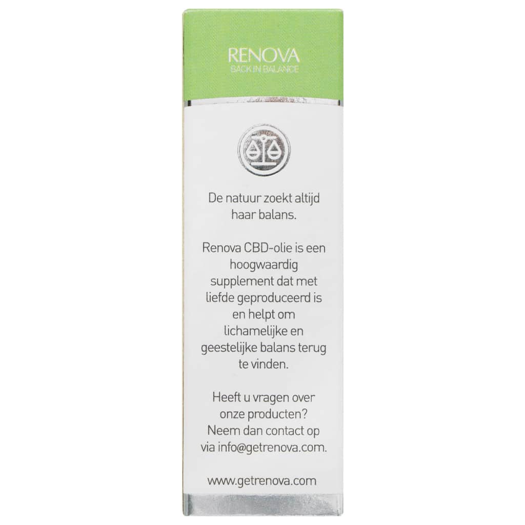 Een Renova - CBD olie 5% (10ml) tube met een groen label erop. miniatuur