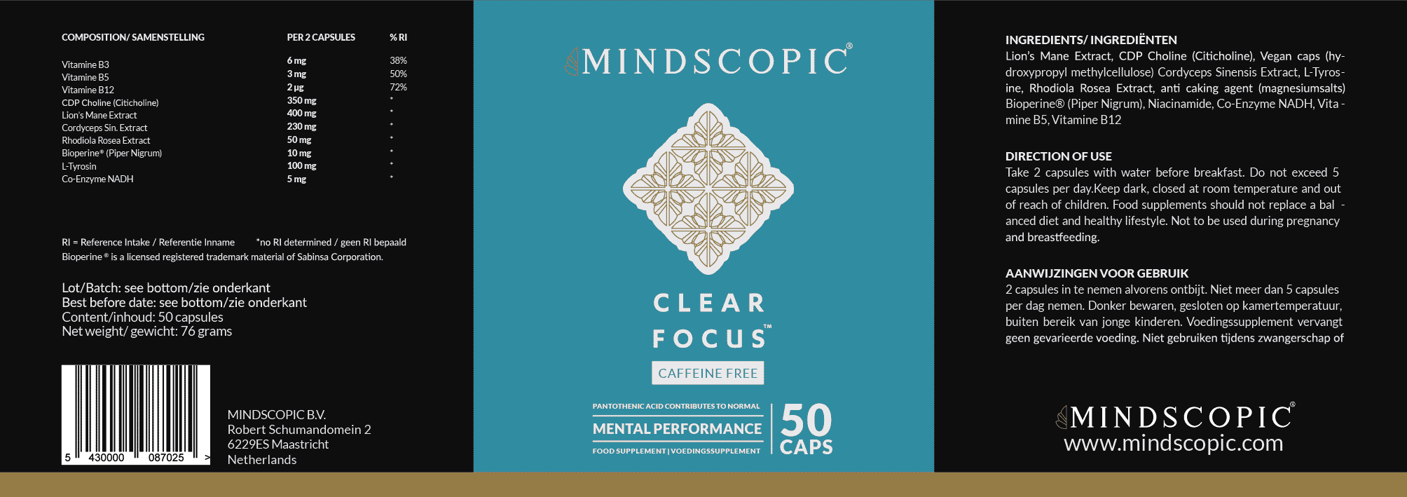 MindScopic Clear Focus Caffeine vrij miniatuur