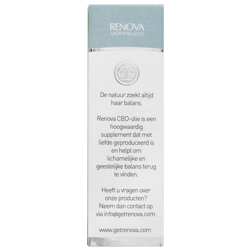 Een fles Renova - CBD olie 10% (10ml) op witte achtergrond. miniatuur