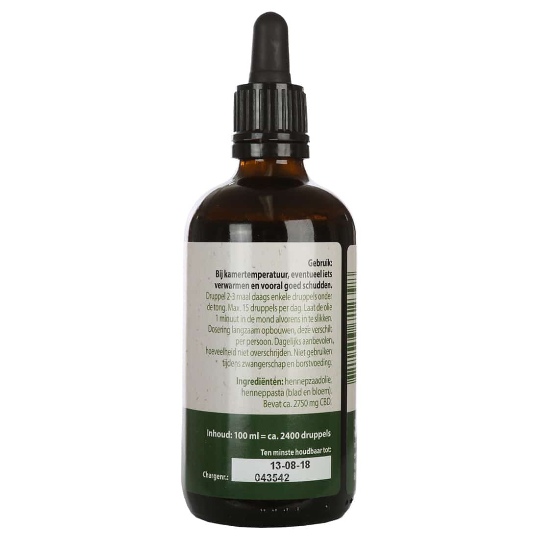 Een close up van een flesje Jacob Hooy - CBD olie 2,75% (100ml). miniatuur