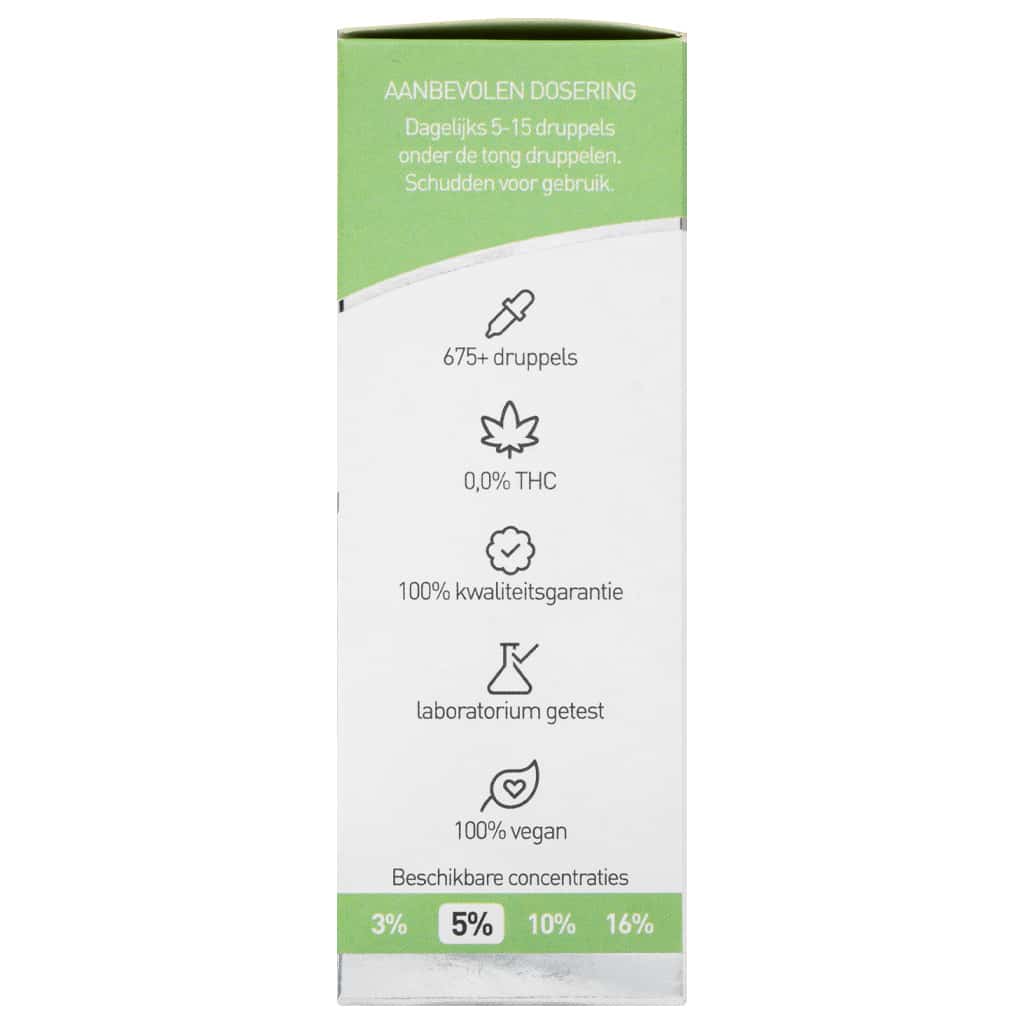 een flesje Renova - CBD olie 5% (30ml) op een witte achtergrond. miniatuur