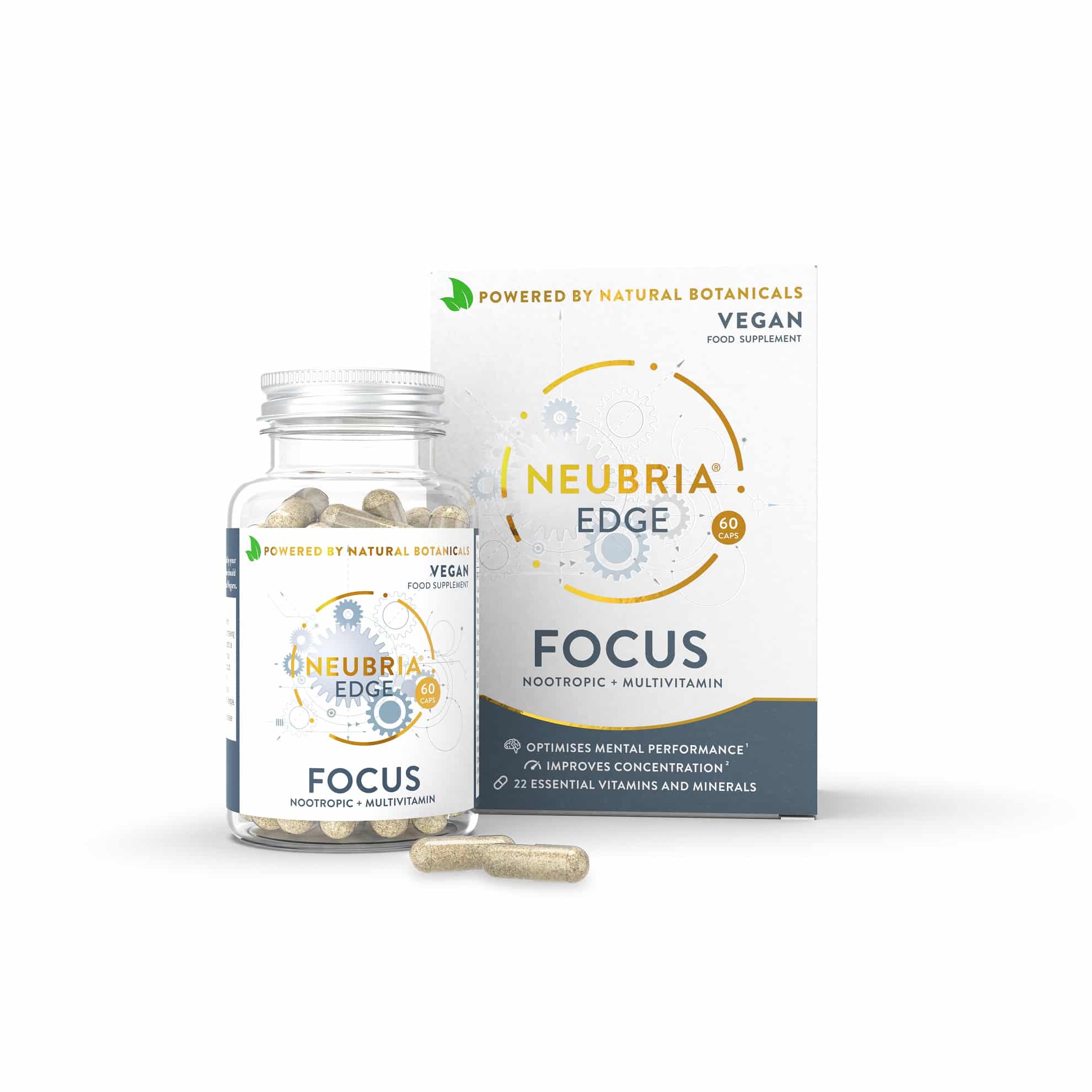 Een doos Neubria - Performance Edge Capsules (60 stuks) met daarnaast een THT-datum van 31-08-2023.